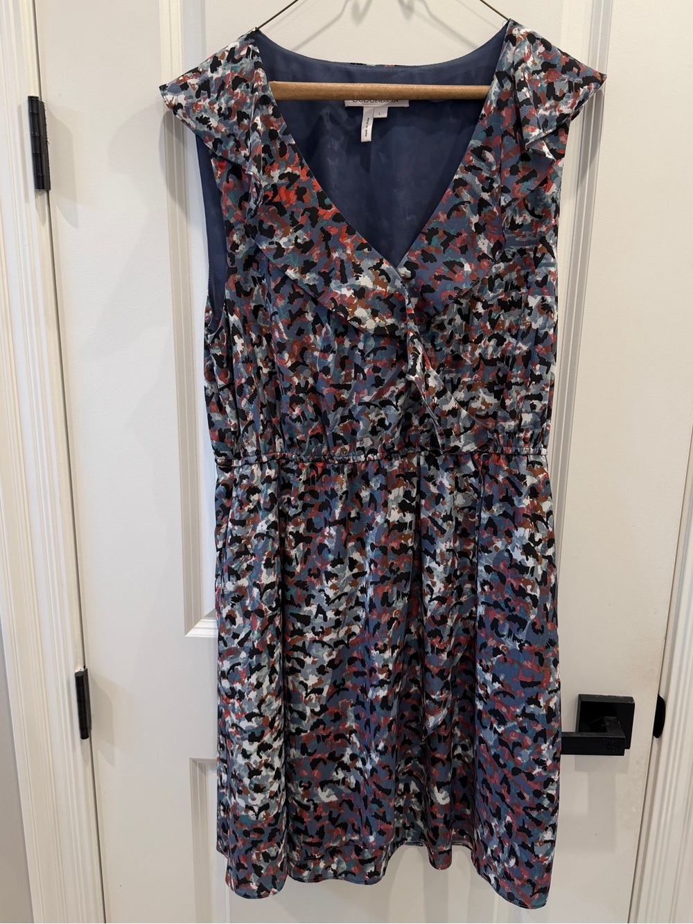 BCBGeneration V-Neck Sleeveless Midi Dress in Blue Multi Print